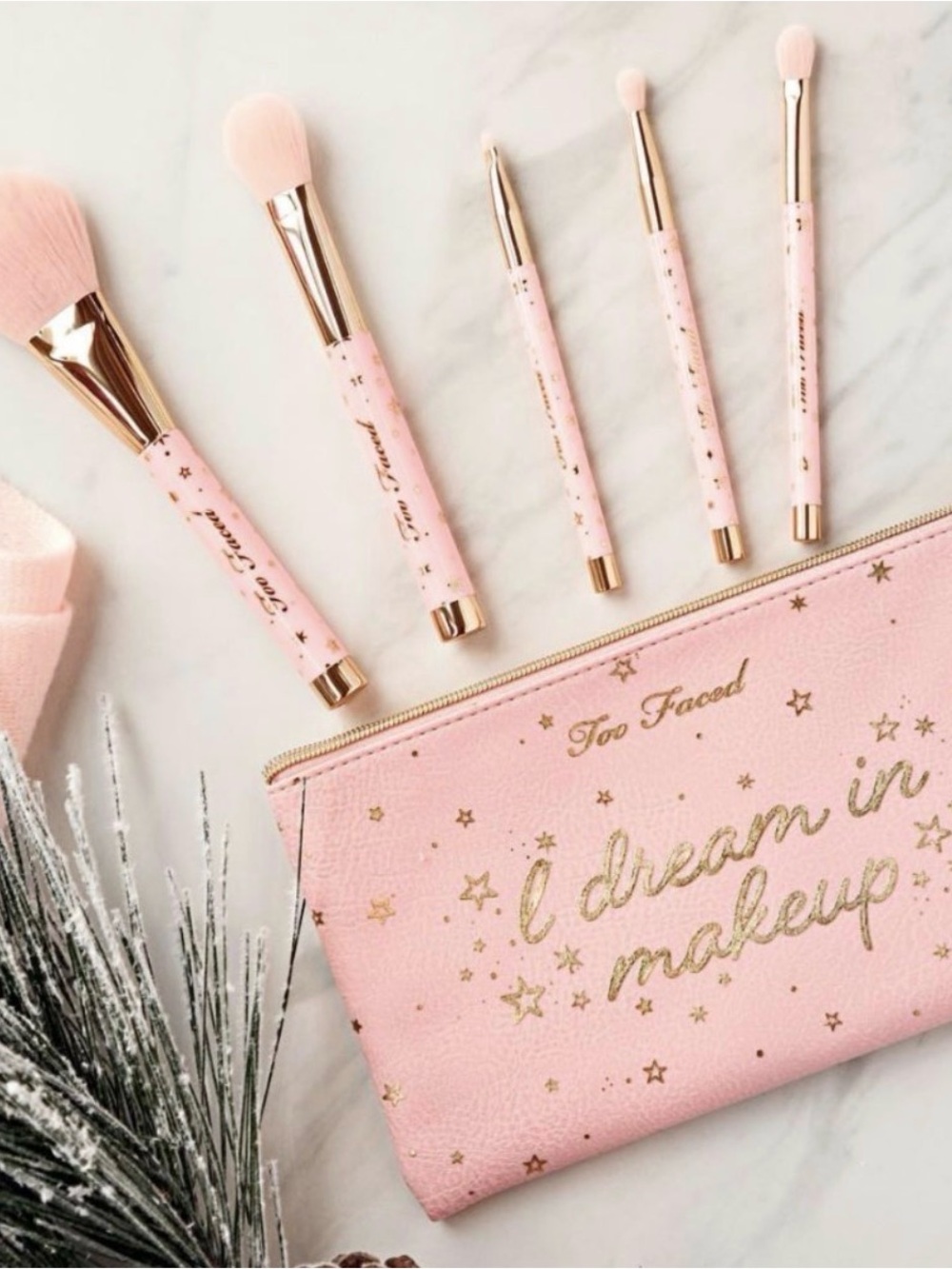 Too Faced I Dream in Makeup Pink and Gold Star Brush Set with Pouch